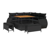 vidaXL Set di divani modulari da Giardino Composto da 8 Pezzi, con Cuscini in Rattan Nero e Legno di Acacia. Perfetto per Il Balcone o la terrazza. Include Un Tavolo Moderno e sedute Regolabili in al