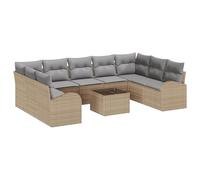 vidaXL Set di divani modulari da 10 pezzi, con cuscini beige e grigio, sedili Comfy per esterni, rettangolari, rattan, tavolo per patio, mobili estivi eleganti. Divano componibile per 4 persone