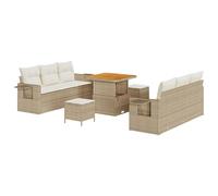 vidaXL Set di 9 divani da giardino con cuscino, beige, poly rattan, acacacia, 3 pezzi, giardino, sala da pranzo, con cuscino, beige, polyrattan, acacacia