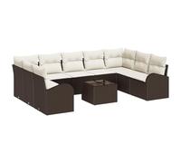 vidaXL Set di divani modulari da Giardino 9 Pezzi con Cuscini Marroni e Panna, Comodi per sedute all'aperto, Tavolo Rettangolare in polyrattan, mobili Eleganti per Patio, Estate, Divano modulare