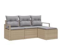 vidaXL Set di Divani da Giardino 4 Pezzi con Cuscini Rattan Poliestere Beige, Divano da Giardino 2 Posti Cuscini Rattan Poliestere Beige