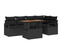 vidaXL Set di Divani Modulari da Giardino in 6 Pezzi con Cuscini in Rattan Nero Resistente per Esterni e Piedi Regolabili, per Fino a 5 Persone, Mobili per Terrazza, Patio, e Giardino, Perfetti per l