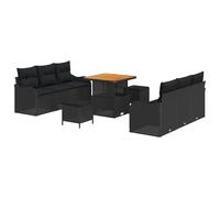 vidaXL Set di divani modulari da Giardino in polyrattan Nero e Legno di Acacia - 9 Pezzi, Perfetti per Il terrazzo, Il Portico, Le sedie del Patio, Le Chaise Longue, Il Giardino e Il Balcone, Ideali
