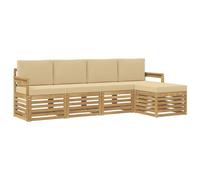 vidaXL Set di divani per esterni, 5 pezzi, bianco e beige, divano da giardino, set moderno, zona soggiorno, mobili a bordo piscina, beige, marrone, lounge