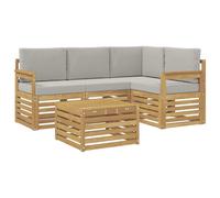 vidaXL Set di divani per esterni, 5 pezzi, bianco e grigio chiaro, salotto da giardino moderno, set in stile, sedili esterni, mobili contemporanei, lounge acacia