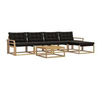 vidaXL Set di divani per esterni, 6 pezzi, bianco e nero, divano moderno in Acacia, sedili modulari resistenti alle intemperie, set da giardino confortevole, mobili da terrazza
