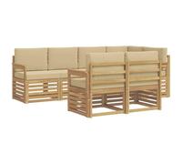 vidaXL Set di divani per esterni, 7 pezzi, bianco e beige, 247 x 128,5 x 73 cm, da giardino, moderno divano angolare per terrazza, mobili eleganti e seduta rilassante