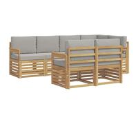 vidaXL Set di divani per esterni, 7 pezzi, bianco e grigio chiaro, divano ad angolo moderno, per giardino, soggiorno esterno, mobili da patio, comfort sulla terrazza
