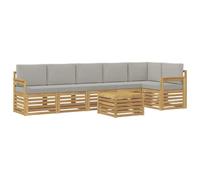 vidaXL Set di divani per esterni 7 pezzi, bianco e grigio chiaro, soggiorno da giardino, set moderni, divani componibili, sala da pranzo relax, set in legno, design per patio