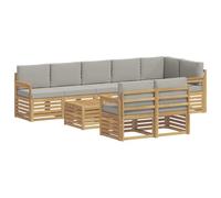 vidaXL Set di divani per esterni, 8 pezzi, bianco e grigio chiaro, divano da giardino, divano modulare, arredamento da esterno moderno, salotto da terrazza, letto in acacia, marrone
