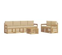 vidaXL Set di divani per esterni con cuscini, 7 pezzi, in poliestere bianco e beige, da giardino, moderno e resistente, mobili lounge per patio, comodo ed elegante