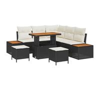 vidaXL Set di Divano da Giardino con Cuscini 8 Pezzi Nero Polirattan Acacia, Set da Pranzo da Giardino 3 Pezzi con Cuscini Nero Polirattan Acacia
