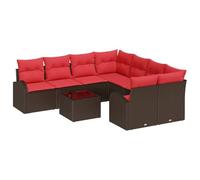 vidaXL Set di divano con cuscino, 9 pezzi, beige e rosso, in rattan sintetico, set di mobili per giardino e terrazza, divano modulare resistente al sole, con scomparti portaoggetti