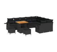 vidaXL Set di 12 divani da giardino con cuscino, nero, in polyrattan, in acacacia, 3 pezzi, con cuscino, colore: nero