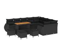 Set di Divano da Giardino 13 Pezzi con Cuscini Nero Polyrattan Acacia