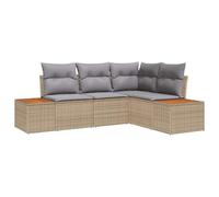Set Divano da Giardino in 4 Pezzi con Cuscini Beige Rattan Completato, Divano da Giardino a 2 posti con Ripostiglio e Cuscini Beige Rattan