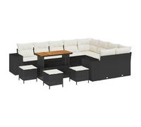 vidaXL Set di 13 divani da giardino con cuscino, nero, in polyrattan, acacacia, 4 pezzi, da giardino, con cuscino, colore: nero