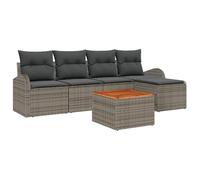 vidaXL Set di Divano da Giardino 6 Pezzi con Cuscini Grigi in Polirattan e Acacia