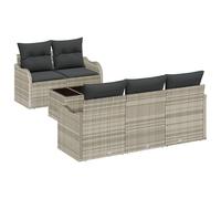 Set Divano da Giardino 6 Pezzi con Cuscini Grigio Chiaro Polyrattan
