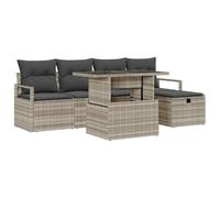 vidaXL Set di Divano da Giardino 6 Pezzi con Cuscini Grigio Chiaro Polyrattan Seduta Esterna Resistente ai Raggi UV Confortevole Fino a 4 Persone Design Moderno per Patio, Balcone o Arredamento Cont