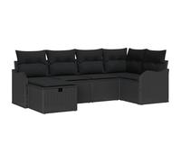 vidaXL Set di Divano da Giardino 6 Pezzi con Cuscini Nero Rattan polietilene, Divano da Giardino 2 posti con Cuscini Nero Rattan polietilene