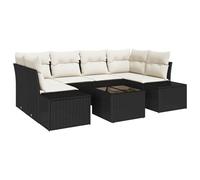 vidaXL Set di 7 divani da giardino con cuscino, per esterni, nero e crema, in polyrattan, sezionali, eleganti mobili rilassanti, sedia Patio Modular