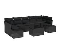 vidaXL Set di 8 divani da giardino con cuscino, colore nero e grigio, in rattan, per giardino d'inverno
