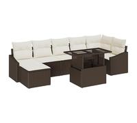 vidaXL Set di Divano da Giardino 8 Pezzi con Cuscini Marrone in Rattan Sintetico per 7 Persone. Mobili da Patio con Coperture Rimovibili. Include Sedute, Sedie, Lettini da Pranzo per Balcone o Portic