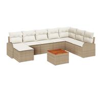 vidaXL Set di Divano da Giardino 9 Pezzi Beige in Rattan Sintetico e Acacia, con Cuscini, per 8 Persone. Mobilia da Patio con Tavolo, Design modulare Comodo, Perfetto per terrazze e sedie da Deck.