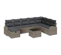 vidaXL Set di Divano da Giardino 9 Pezzi con Cuscini in Rattan Sintetico Grigio. Modulare e Comodo, per 6 Persone. Resistente alle intemperie e con Piedini Regolabili. Ideale per arredare Il Tuo Spa
