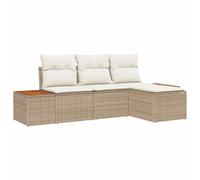 vidaXL Set di Divano da Giardino a 4 Pezzi con Cuscini Beige in polirattan e Acacia