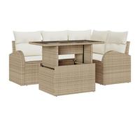 vidaXL Set di Divano da Giardino a 5 Pezzi con Cuscini Beige in Rattan Sintetico e Crema Sezionale per 4 Persone Perfetto per Uso Balcone Mobili Moderni Resistente alle Intemperie Confortevole Imbott