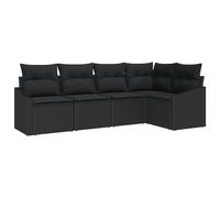vidaXL Set di 5 divani da giardino con cuscino nero in rattan e comodi sedili modulari per esterni, patio, balcone e lounge, mobili ad angolo, divano ad angolo, rattan poliestere, comodo