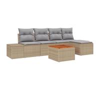 vidaXL Set di divani da Giardino 6 Pezzi con Cuscini Beige Polirattan Acacia