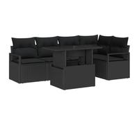 Set di divani da Giardino 6 Pezzi con Cuscini Nero Polyrattan, Divano da Giardino 2 posti con Cuscini Nero Polyrattan