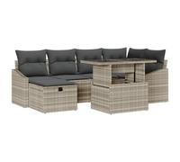 vidaXL Set di Divano da Giardino a 7 Pezzi con Cuscini Grigio Chiaro in Polyrattan