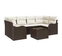 vidaXL Set di Divano da Giardino a 7 Pezzi con Cuscini Marrone in Rattan Sintetico | Design Modulare e Intrecciato a Mano, Resistente alle Intemperie, Piedini Regolabili, Perfetto per Il Tuo Giardino