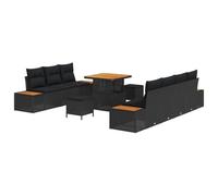vidaXL Set di Divano da Giardino con Cuscini Neri in Polyrattan Acacia