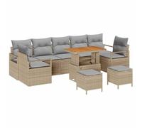 vidaXL Set di Divano da Giardino da 10 Pezzi con Cuscini Beige in Polyrattan Acacia