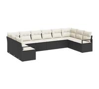 vidaXL Set da Giardino 10 Pezzi con Cuscini Nero Polyrattan, Divano da Giardino Due posti con Cuscini Nero Polyrattan