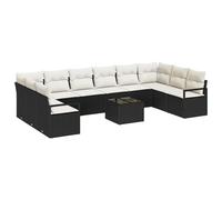 vidaXL Set di Divano da Giardino 10 Pezzi con Cuscini Marrone in Rattan Sintetico, Divano da Giardino 2 Persone con Cuscini Neri in Rattan Sintetico