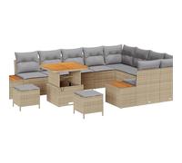 vidaXL Set di Divano da Giardino da 12 Pezzi con Cuscini in polirattan Beige e Legno di Acacia, Grande Set di mobili da Esterno per Il Divano a Quattro posti