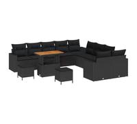 vidaXL Set di Divano da Giardino da 13 Pezzi con Cuscini in Rattan, Poliestere Nero e Legno di Acacia, Resistente alle intemperie. Perfetto per Il Patio e la terrazza, Ti Permette di rilassarti in g