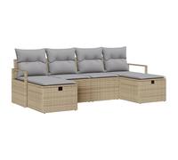vidaXL Set di Divano da Giardino da 6 Pezzi con Cuscini Beige in polyrattan. Modulare e Resistente alle intemperie. Perfetto per Usare Sia Dentro Che Fuori. Adatto per Cinque Persone. Mobili da loun