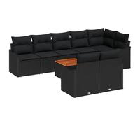 vidaXL Set di Divano da Giardino 9 Pezzi con Cuscini Nero Rattan Poliestere Acacia, Divano da Giardino 2 Persone con Cuscini Nero Rattan Poliestere