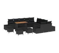 vidaXL Set di Divani da Giardino 14 Pezzi con Cuscini Polyrattan Nero, Divano da Giardino 2 Posti con Ripostiglio e Cuscini Polyrattan Nero, Set da Pranzo da Giardino 4 Pezzi con Cuscini Pol