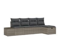 vidaXL 5-Teiliges Garten-Sofa-Set mit Kissen Grau Poly-Rattan | Outdoor Sitzgelegenheiten Stauraum-Funktion Wetterbeständig Modern Zeitgenössisches Design Patio Möbel Sofas Polsterung