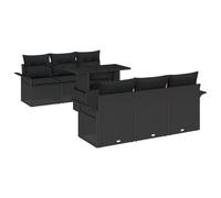 vidaXL Set Divano da Giardino 7 Pezzi con Cuscini Nero Poly Rattan, Divano da Giardino a 2 posti Ripostiglio e Cuscini Nero Poly Rattan