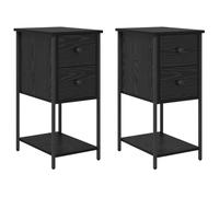 vidaXL Set di Due Comodini in Rovere Nero, Ferro e Compensato 32 x 42 x 70 cm, Tavolo da Letto Moderno Rettangolare con Cassetto e Mensola, Design Compatto per Le Camere da Letto, Facile da Montare,