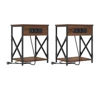 vidaXL Set di Due tavolini in Legno ingegnerizzato Rovere Marrone con Struttura in Metallo, 41 x 31 x 51 cm, Dotati di cassetti e Ripiani, Stazione di Ricarica Moderna, Superficie Testurizzata e gam
